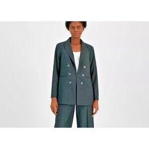 Tahari ASL Women's Peak-Lapel Woven Boyfriend Topper Blazer Jacket Dark Green 8